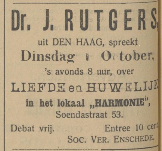 Soendastraat 53 lokaal Harmonie advertentie Tubantia 1-10-1912.jpg