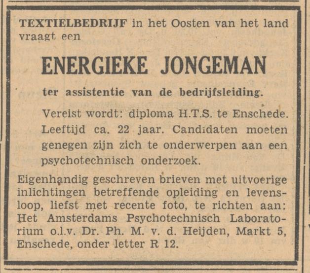 Markt 5 Amsterdams Psychotechnisch Laboratorium advertentie Tubantia 19-3-1949.jpg