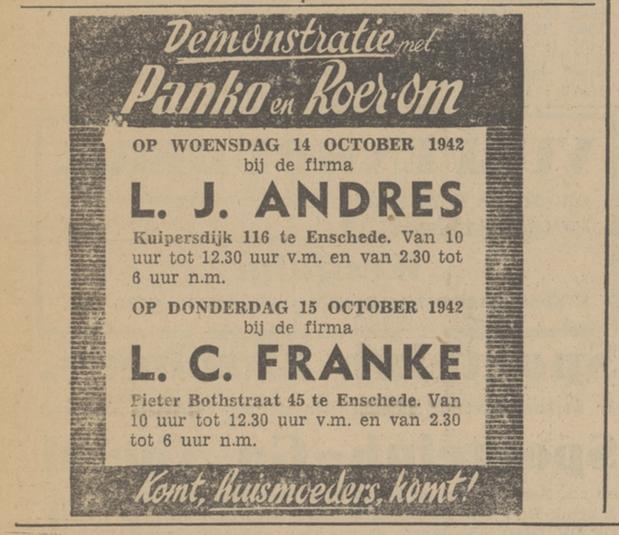 Kuipersdijk 116 L.J. Andres advertentie Tubantia 13-10-1942.jpg