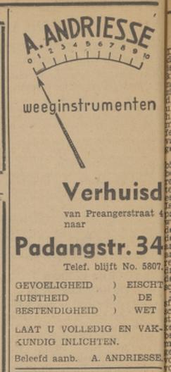 Padangstraat 34 A. Andriesse Weeginstrumenten advertentieTubantia 24-12-1941.jpg