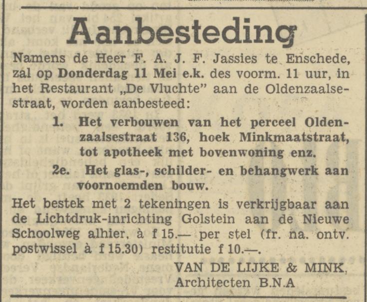 Oldenzaalsestraat 136 F.A.F.J. Jassies Apotheek advertentie Tubantia 28-4-1950.jpg