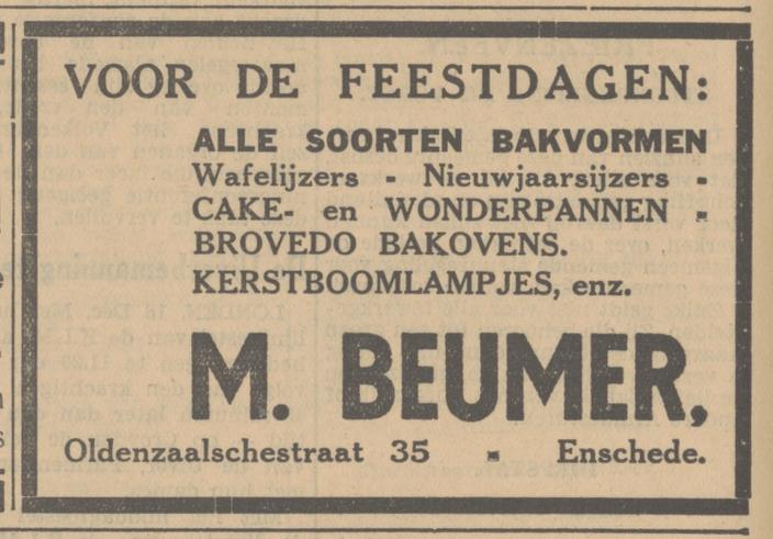 Oldenzaalsestraat 35 M. Beumer kerstadvertentie Tubantia 18-12-1934.jpg