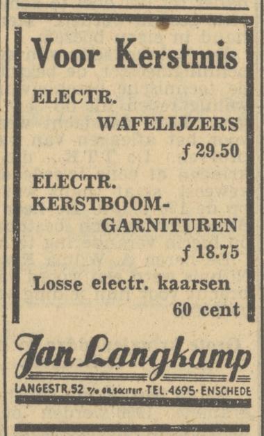 Langestraat 52 Jan Langkamp kerstavertentie Tubantia 19-12-1949.jpg