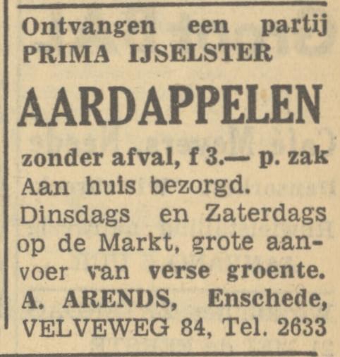 Velveweg 84 A. Arends groente advertentie Tubantia 20-5-1949.jpg