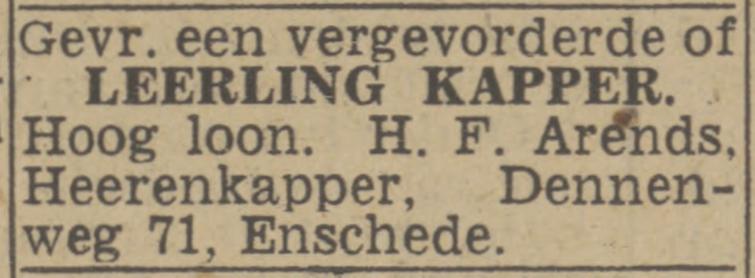 Dennenweg 71 H.F. Arends kapper advertentie Tubantia 29-4-1943.jpg