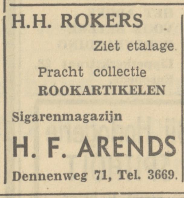 Dennenweg 71 H.F. Arends sigarenmazijn advertentie Tubantia 25-10-1949.jpg