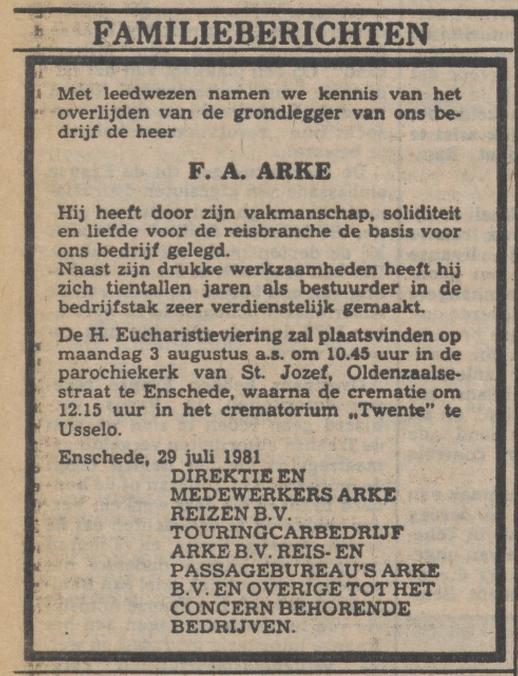 F.A. Arke overlijdensadvertentie De Volkskrant 31-7-1981.jpg