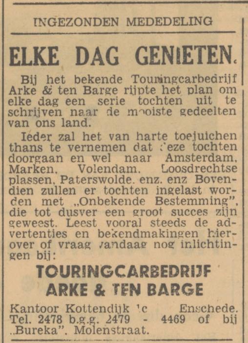 Kottendijk 1c Touringcarbedrijf Arke & ten Barge krantenbericht Tubantia 2-8-1947.jpg