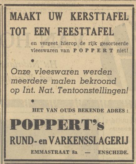 Emmastraat 8a Poppert's und- en Varkensslagerij advertentie Tubantia 22-12-1949.jpg