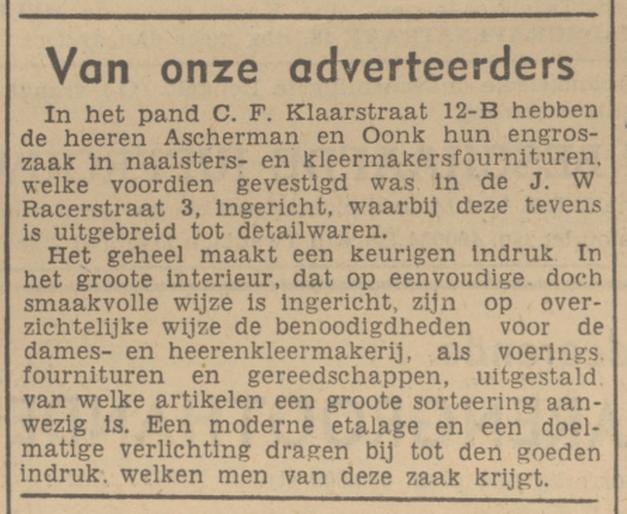 C.F. Klaarstraat 12b Ascherman & Oonk krantenbericht Tubantia 6-1-1940.jpg