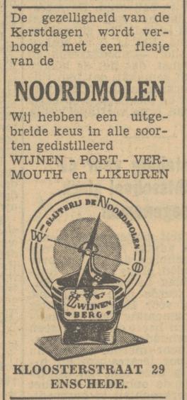 Kloosterstraat 29 slijterij De Noordmolen Zwijnenberg advertentie Tubantia 21-12-1951.jpg