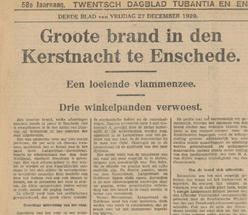 Haverstraat hoek Langestraat brand kerstnacht krantenbericht Tubantia 27-12-1929.jpg
