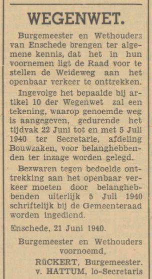 Weideweg krantenbericht Tubantia 21-6-1940.jpg