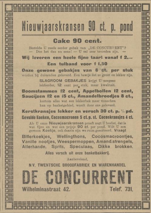 Wilhelminastraat 42 De Concurrent advertentie Tubantia 28-12-1927.jpg
