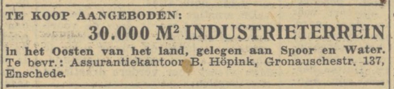 Gronausestraat 137 Assurantiekantoor B. Höpink advertentie 3-9-1947.jpg