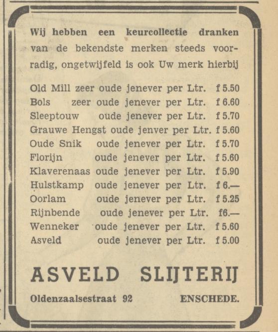 Oldenzaalsestraat 92 Asveld Slijterij advertentie Tubantia 28-10-1949.jpg