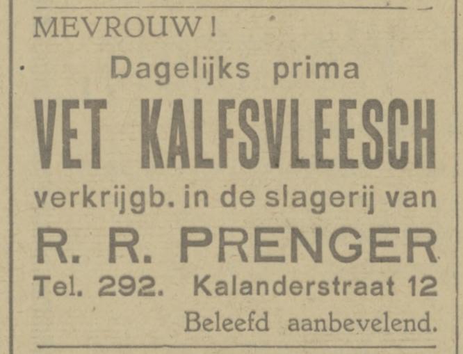 Kalanderstraat 12 slagerij R.R. Prenger advertentie Tubantia 20-3-1926.jpg