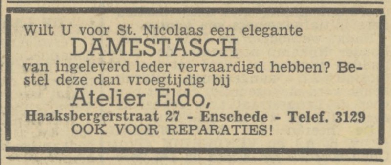 Haaksbergerstraat 27 atelier Eldo advertentie Tubantia 29-11-1946.jpg