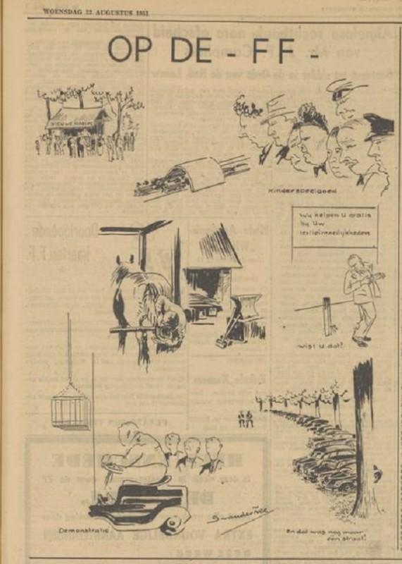 Volkspark FF tentoonstelling tekening S. van der Zee in krant Tubantia 22-8-1951.jpg
