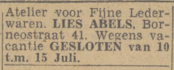 Borneostraat 41 Lies Abels Atelier voor fijne lederwaren advertentie 5-7-1944.jpg