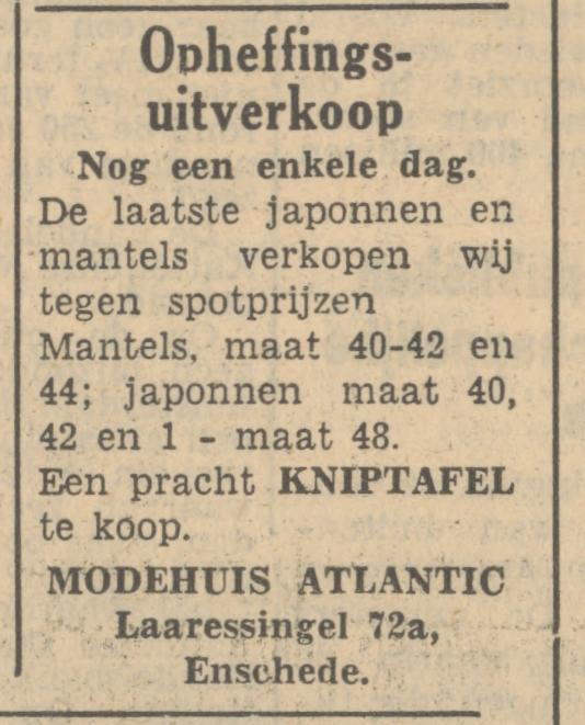 Laaressingel 72a Modehuis Atlantic advertentie Tubantia 9-4-1951.jpg