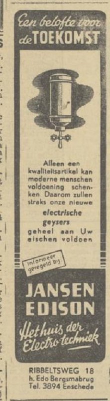Ribbeltsweg 18 Jansen Edison advertentie Tubantia 9-11-1946.jpg