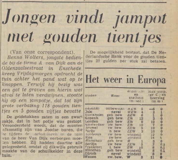 Oldenzaalsestraat Gouden tientjes gevonden krantenbericht Trouw 21-2-1953.jpg