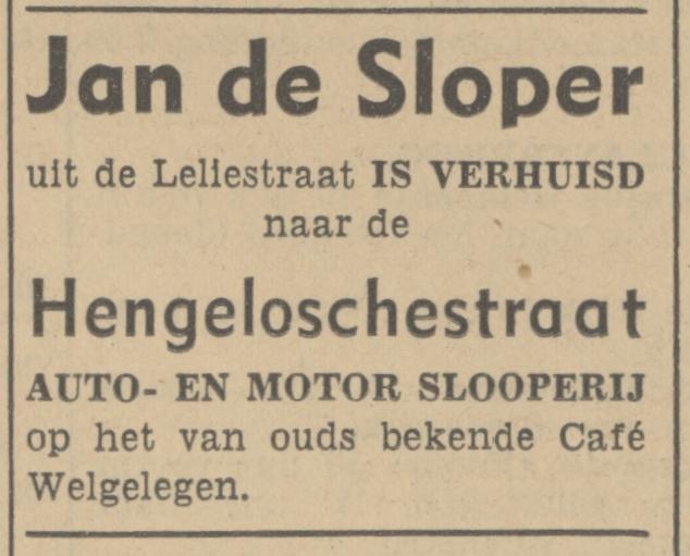 Hengelosestraat Jan de Sloper Auto- en Motor Slooperij bij cafe Welgelegen advertentie Tubantia 28-11-1936.jpg