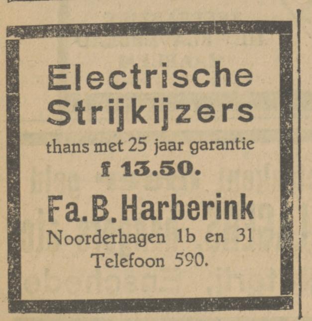 Noorderhagen 1b Fa. B. Harberink Twentsch Installatie Bureau advertententie Tubantia 6-4-1927.jpg