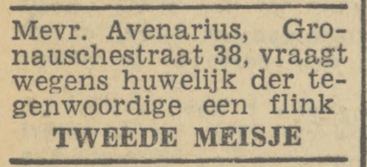 Gronausestraat 38 Mevr. Avenarius advertentie Tubantia 25-9-1946.jpg