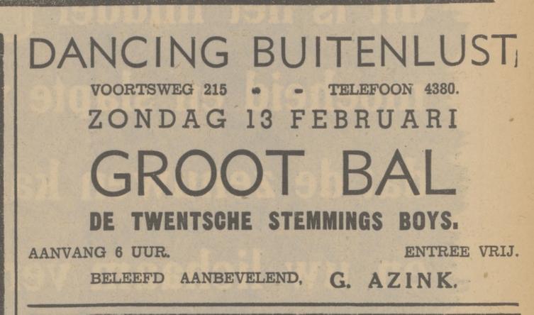 Voortsweg 215 G. Azink dancing Buitenlust advertentie Tubantia 11-12-1938.jpg