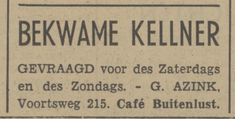 Voortsweg 215 G. Azink cafe Buitenlust advertentie Tubantia 12-12-1940.jpg