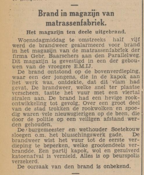 Parallelweg Matrassenfabriek Gebr. Baarschers brand krantenbericht Tubantia 22-5-1936.jpg
