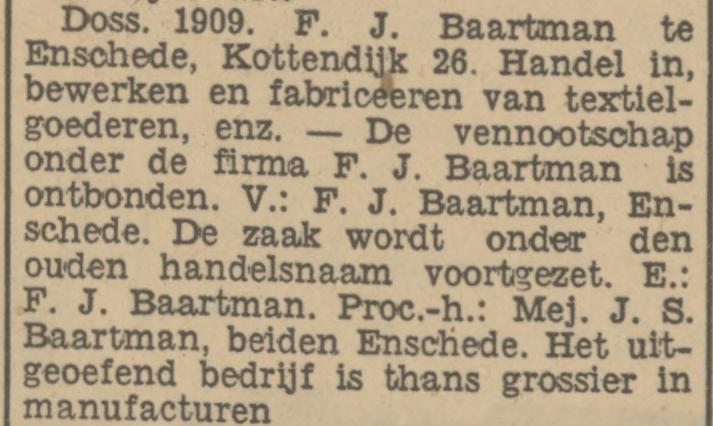 Kottendijk 26 F.J. Baartman Grossier manufacturen krantenbericht Tubantia 7-5-1932.jpg