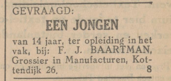 Kottendijk 26 F.J. Baartman Grossier manufacturen advertentie Tubantia 14-1-1930.jpg