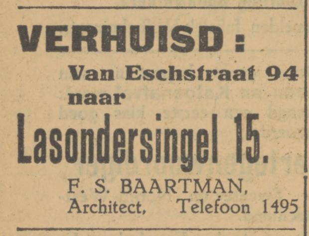Lasondersingel 15 F.S. Baartman architect advertentie Tubantia 3-1-1928.jpg