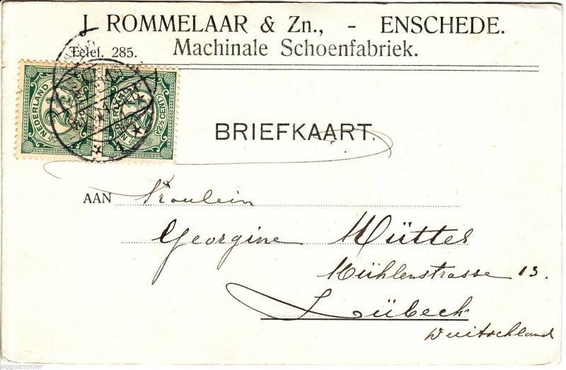 Haaksbergerstraat 30 Schoenenfabriek Rommelaar . briefkaart 1901.jpg
