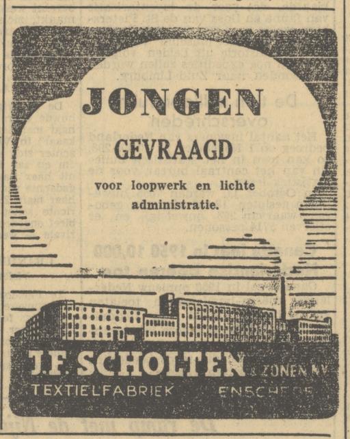 Haaksbergerstraat 65-67 J.F. Scholten N.V. Textielfabriek advertentie Tubantia 9-12-1949.jpg