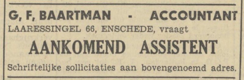 Laaressingel 66 G.F. Baartman Accountant advertentie Tubantia 7-2-1950.jpg