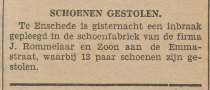 Emmastraat schoenfabriek Fa. J. Rommelaar en Zn krantenbericht 14-8-1934.jpg