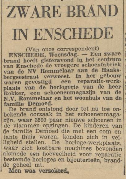 Haaksbergerstraat brand schoenfabriek Rommelaar krantenbericht 2-11-1955.jpg