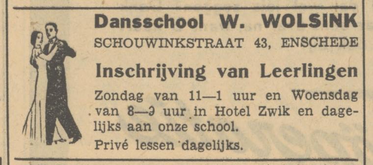 Schouwinkstraat 43 Dansschool W. Wolsink advertentie Tubantia 8-9-1950.jpg