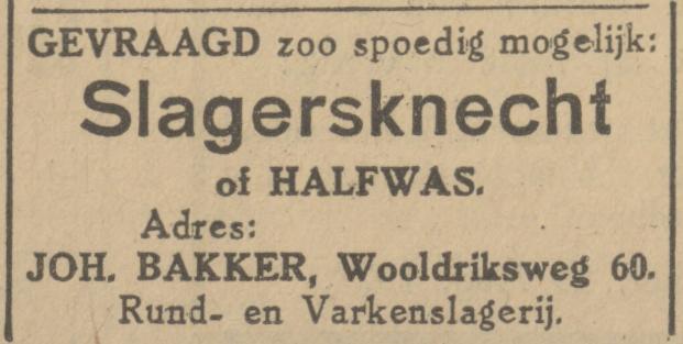 Wooldriksweg 60 Joh. Bakker slagerij advertentie Tubantia 19-8-1927.jpg