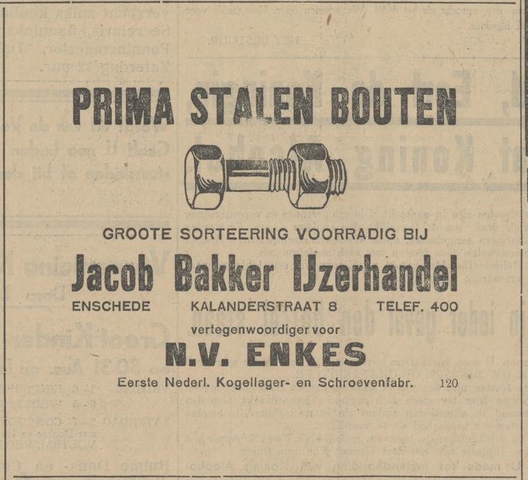 Kalanderstraat 8 Jacob Bakker IJzerhandel advertentie Tubantia 29-8-1929.jpg