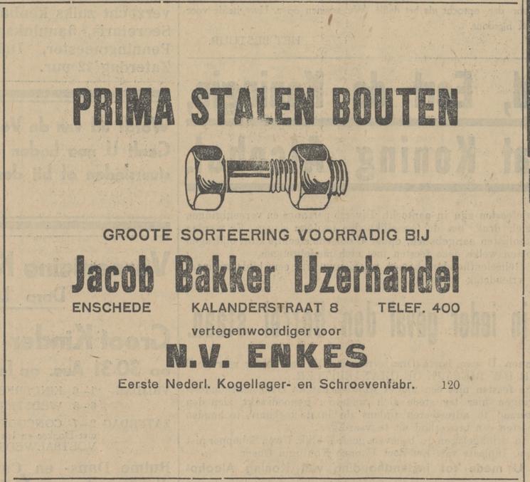 Kalanderstraat 8 Jacob Bakker IJzerhandel advertentie Tubantia 29-8-1929.jpg