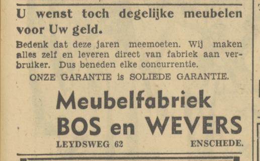 Leijdsweg 62 Meubelfabriek Bos en Wevers advertentie Tubantia 17-3-1950.jpg