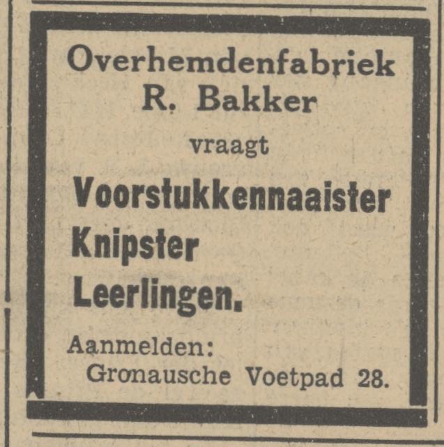 Gronausevoetpad 28 R. Bakker Overhemdenfabriek advertentie Tubantia 7-1-1937.jpg