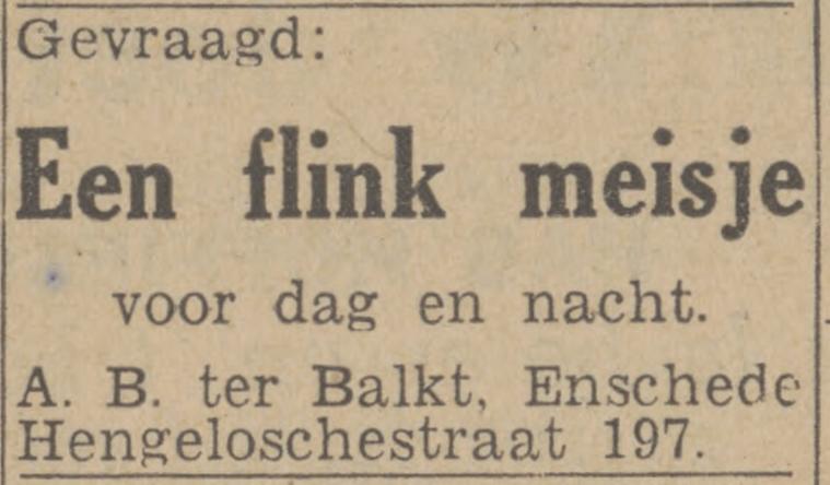 Hengelosestraat 197 A,B. ter Balkt advertentie Twentsch nieuwsblad 4-12-1942.jpg