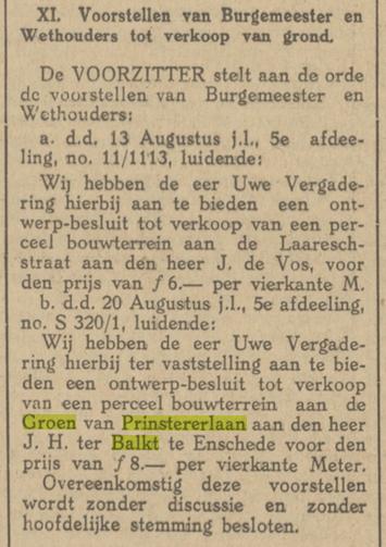 Groen van Prinstererlaan  J.H. ter Balkt krantenbericht Tubantia 31-8-1926.jpg