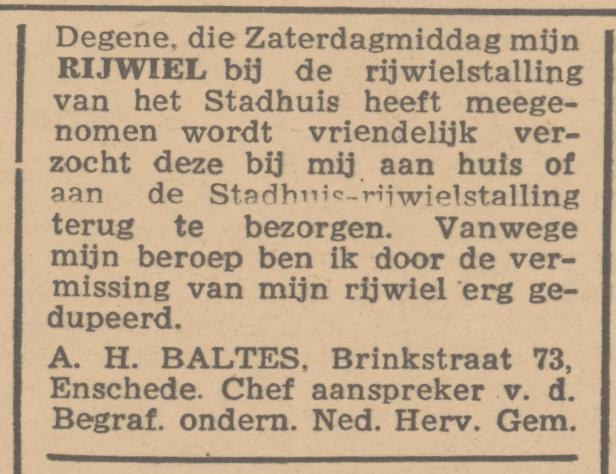 Brinkstraat 73 A.H. Baltes advertentie Vrije Volk 1-5-1945.jpg